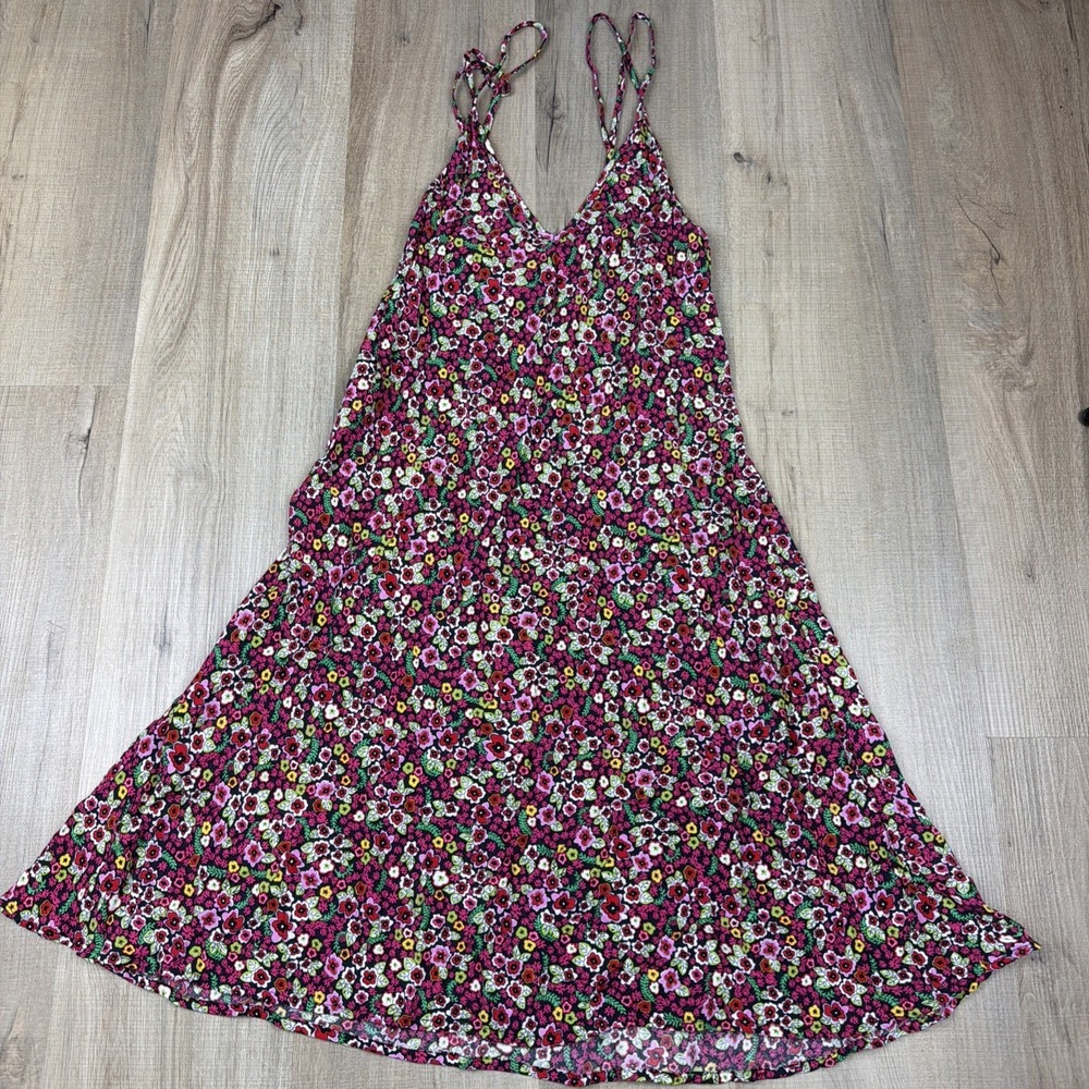 Floral Mini Sundress Women Size L Viscose Summer Flowy Double Strap